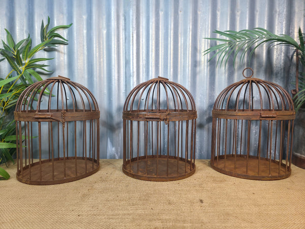 Vintage Rustic Reclaimed Metal Hanging Bird Cage Candle Holder Garden Lantern