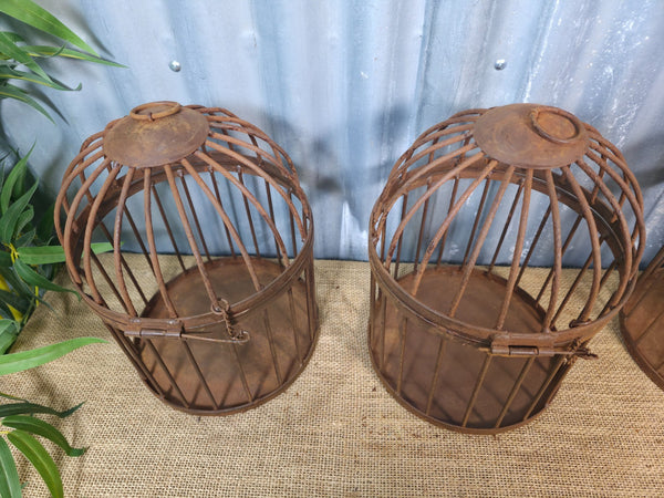 Vintage Rustic Reclaimed Metal Hanging Bird Cage Candle Holder Garden Lantern
