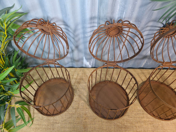 Vintage Rustic Reclaimed Metal Hanging Bird Cage Candle Holder Garden Lantern