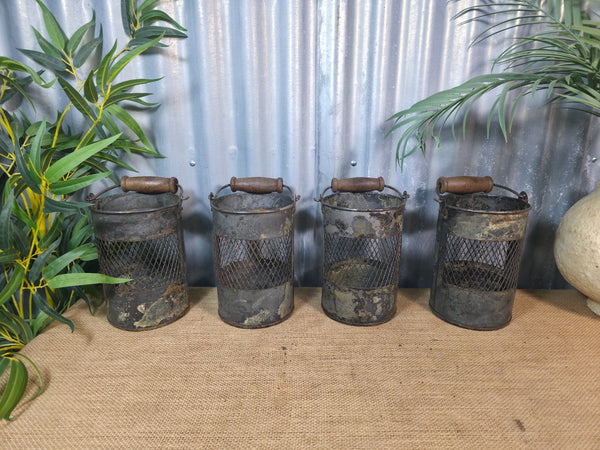 Vintage Rustic Metal Mesh Basket Pot Utensil Pen Candle Holder Lantern