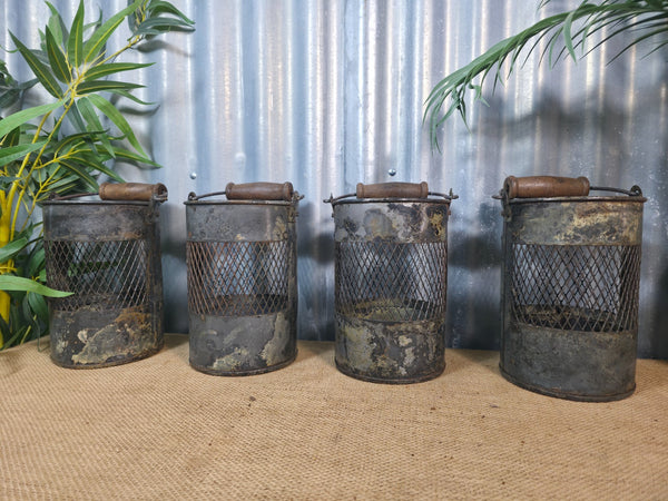 Vintage Rustic Metal Mesh Basket Pot Utensil Pen Candle Holder Lantern