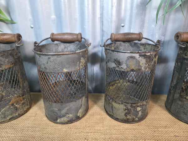 Vintage Rustic Metal Mesh Basket Pot Utensil Pen Candle Holder Lantern