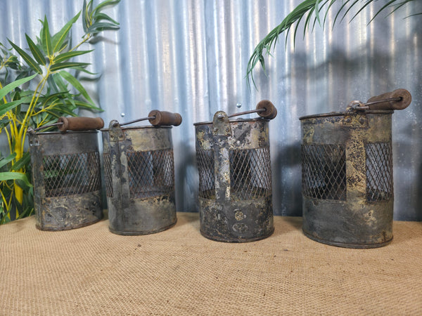 Vintage Rustic Metal Mesh Basket Pot Utensil Pen Candle Holder Lantern