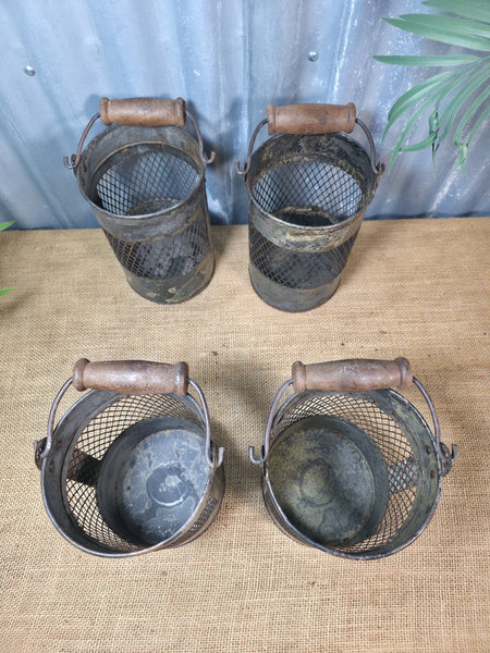 Vintage Rustic Metal Mesh Basket Pot Utensil Pen Candle Holder Lantern