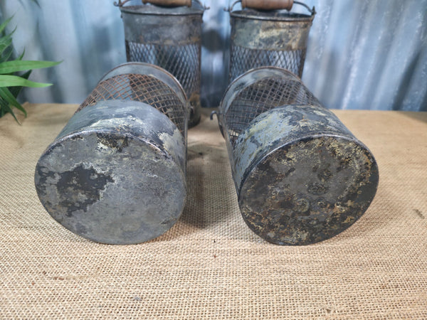 Vintage Rustic Metal Mesh Basket Pot Utensil Pen Candle Holder Lantern
