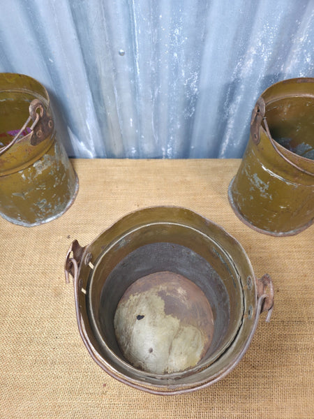 Vintage Reclaimed Metal Galvanised Ammo Bucket Candle Lantern Planter
