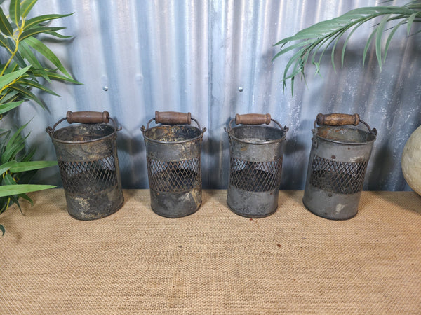 Vintage Rustic Metal Mesh Basket Pot Utensil Pen Candle Holder Lantern