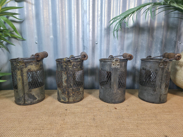 Vintage Rustic Metal Mesh Basket Pot Utensil Pen Candle Holder Lantern