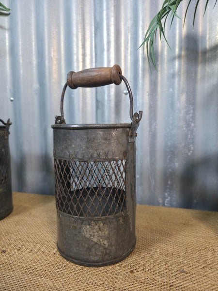 Vintage Rustic Metal Mesh Basket Pot Utensil Pen Candle Holder Lantern