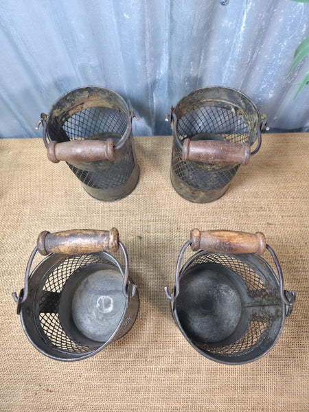 Vintage Rustic Metal Mesh Basket Pot Utensil Pen Candle Holder Lantern