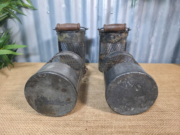 Vintage Rustic Metal Mesh Basket Pot Utensil Pen Candle Holder Lantern