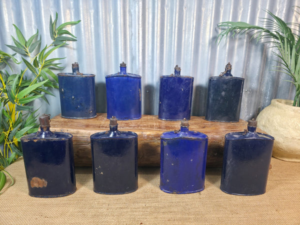 Vintage Original Military Blue Enamel Flask Container Vase