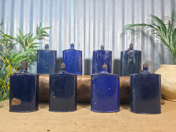 Vintage Original Military Blue Enamel Flask Container Vase