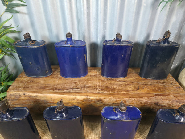Vintage Original Military Blue Enamel Flask Container Vase