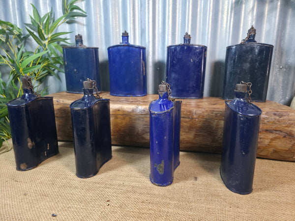 Vintage Original Military Blue Enamel Flask Container Vase