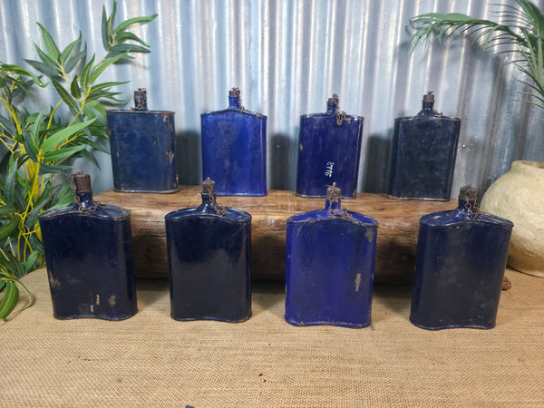 Vintage Original Military Blue Enamel Flask Container Vase