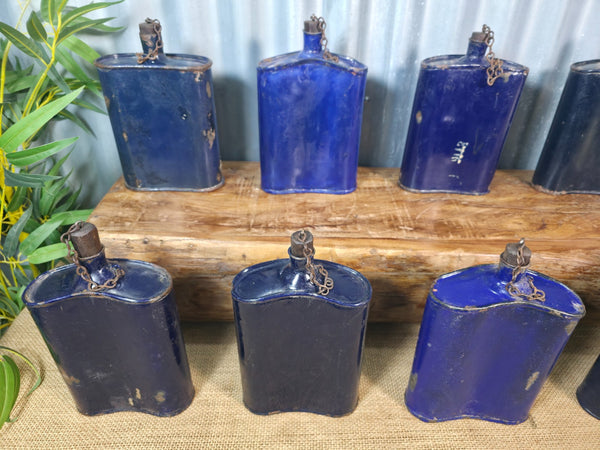 Vintage Original Military Blue Enamel Flask Container Vase