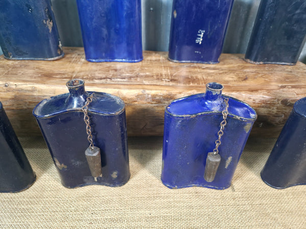 Vintage Original Military Blue Enamel Flask Container Vase