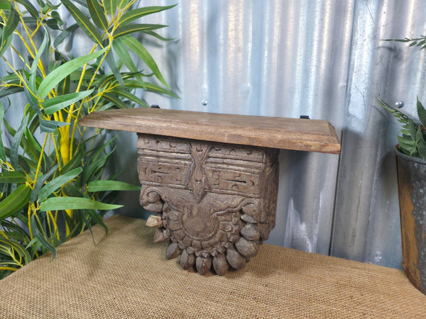Vintage Indian Reclaimed Architectural Carved Wooden Wall Shelf