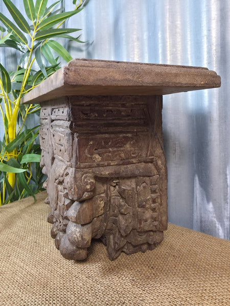 Vintage Indian Reclaimed Architectural Carved Wooden Wall Shelf