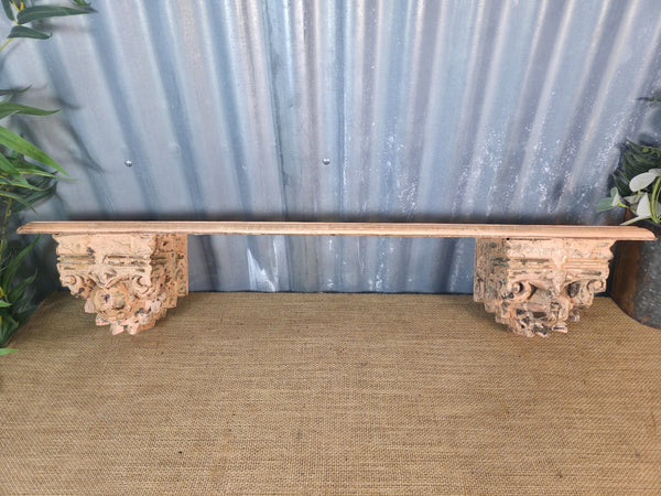 Vintage Indian Reclaimed Architectural Carved Wooden Wall Shelf