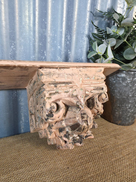 Vintage Indian Reclaimed Architectural Carved Wooden Wall Shelf