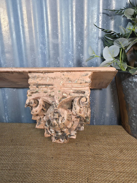 Vintage Indian Reclaimed Architectural Carved Wooden Wall Shelf