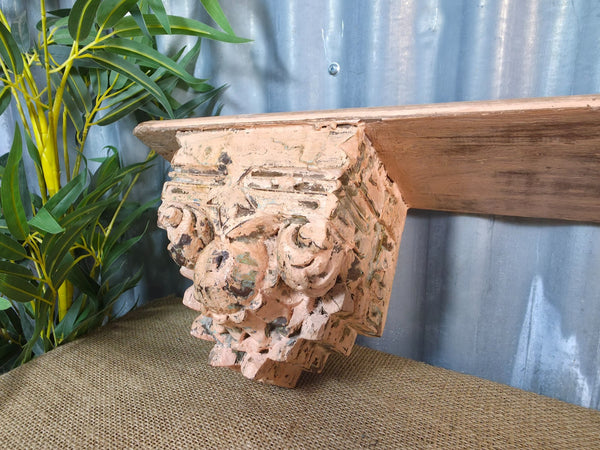 Vintage Indian Reclaimed Architectural Carved Wooden Wall Shelf