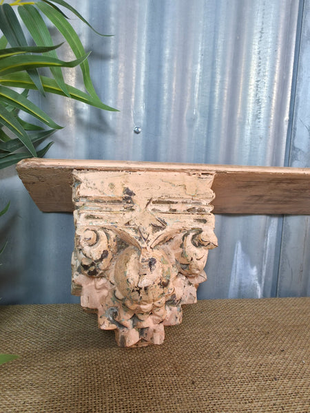 Vintage Indian Reclaimed Architectural Carved Wooden Wall Shelf