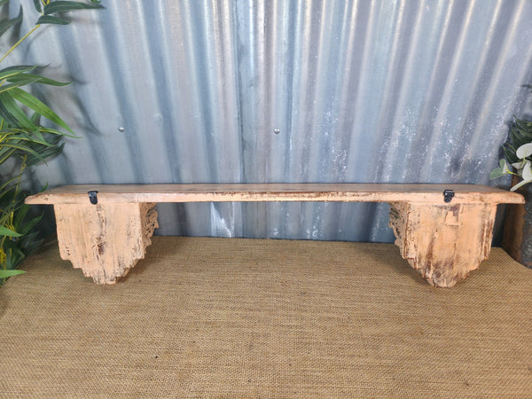 Vintage Indian Reclaimed Architectural Carved Wooden Wall Shelf
