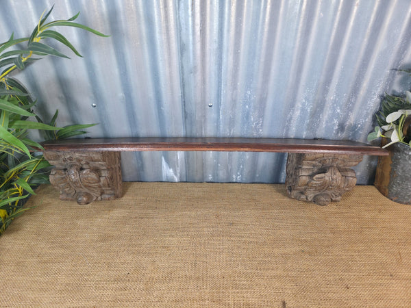 Vintage Indian Reclaimed Architectural Carved Wooden Wall Shelf