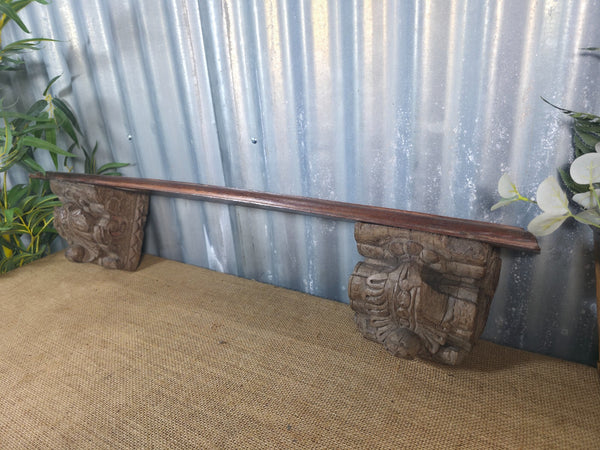 Vintage Indian Reclaimed Architectural Carved Wooden Wall Shelf