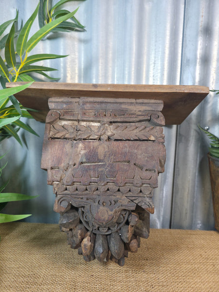 Vintage Indian Reclaimed Architectural Carved Wooden Wall Shelf