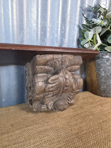 Vintage Indian Reclaimed Architectural Carved Wooden Wall Shelf