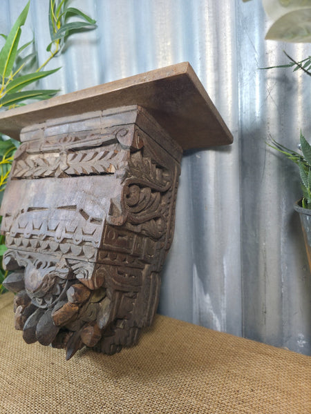 Vintage Indian Reclaimed Architectural Carved Wooden Wall Shelf