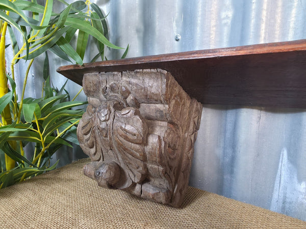 Vintage Indian Reclaimed Architectural Carved Wooden Wall Shelf