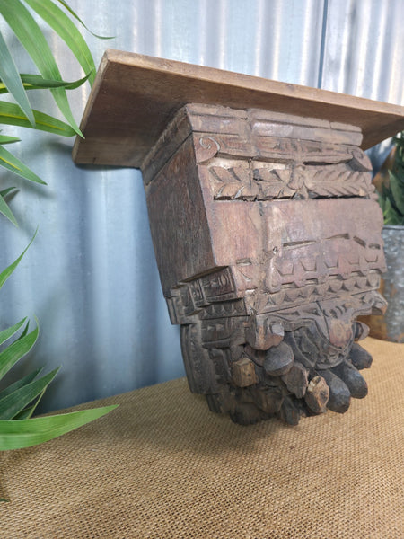 Vintage Indian Reclaimed Architectural Carved Wooden Wall Shelf