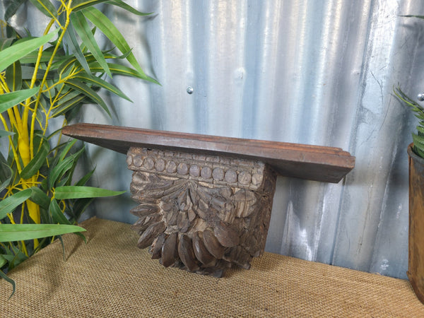 Vintage Indian Reclaimed Architectural Carved Wooden Wall Shelf