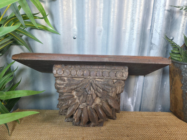 Vintage Indian Reclaimed Architectural Carved Wooden Wall Shelf