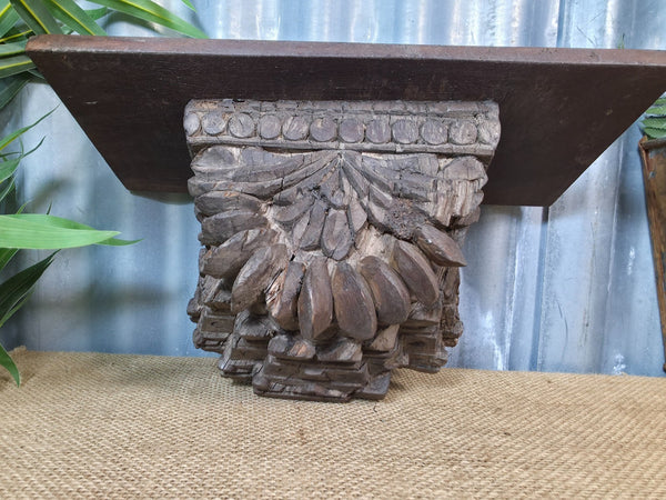 Vintage Indian Reclaimed Architectural Carved Wooden Wall Shelf