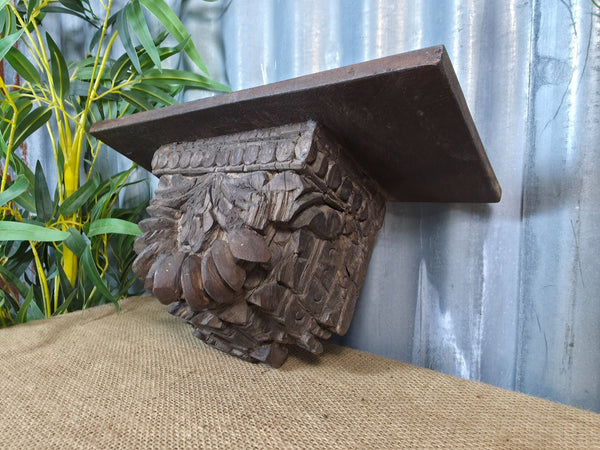 Vintage Indian Reclaimed Architectural Carved Wooden Wall Shelf