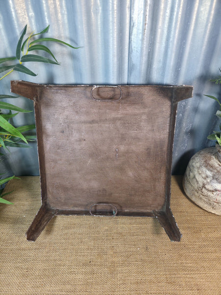 Vintage Indian Hand Painted Low Metal Bajot Coffee Side Table Plant Stand