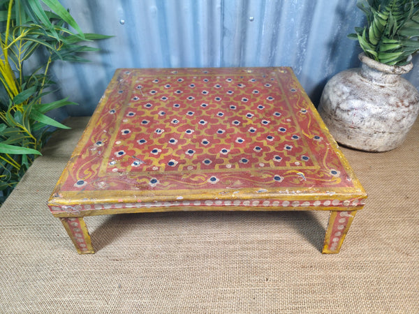 Vintage Indian Hand Painted Low Metal Bajot Coffee Side Table Plant Stand