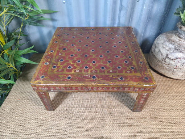Vintage Indian Hand Painted Low Metal Bajot Coffee Side Table Plant Stand