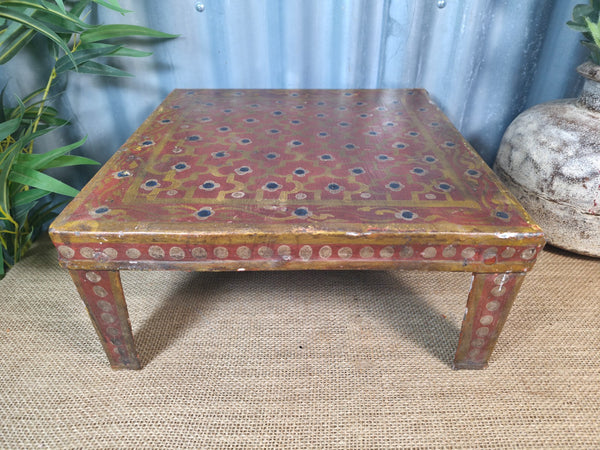 Vintage Indian Hand Painted Low Metal Bajot Coffee Side Table Plant Stand