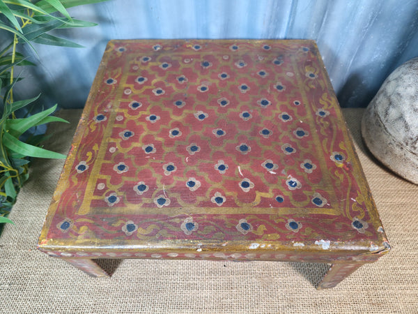 Vintage Indian Hand Painted Low Metal Bajot Coffee Side Table Plant Stand