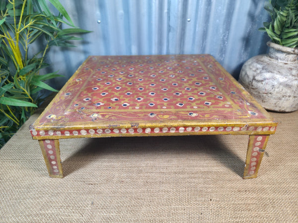 Vintage Indian Hand Painted Low Metal Bajot Coffee Side Table Plant Stand