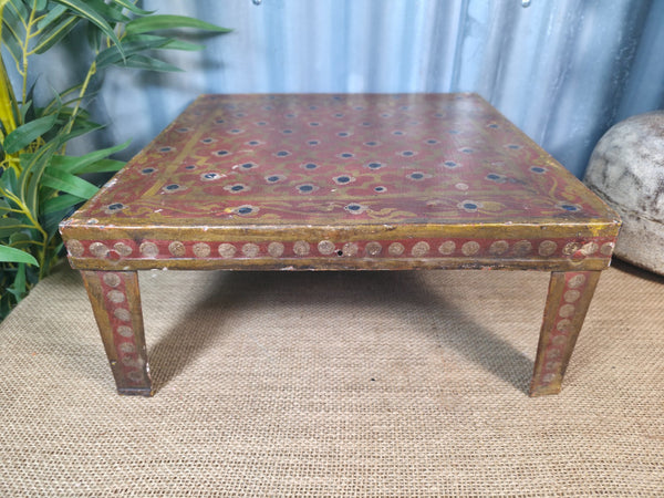 Vintage Indian Hand Painted Low Metal Bajot Coffee Side Table Plant Stand