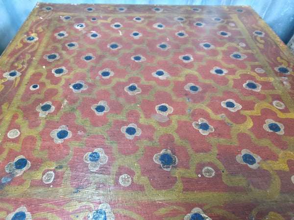 Vintage Indian Hand Painted Low Metal Bajot Coffee Side Table Plant Stand