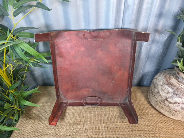 Vintage Indian Hand Painted Low Metal Bajot Coffee Side Table Plant Stand
